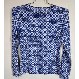 Lands End  Rash-guard Swimsuit Top Long Sleeve Womens SL Navy White Water Park